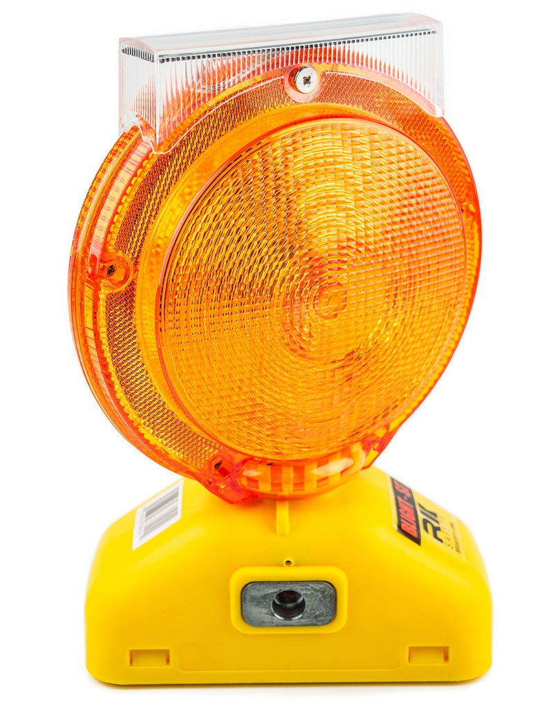 (One Ea) RK Safety BLIGHT-ST Solar Rechargeable Barricade Amber LED Warning Lights | Traffic signal Flashing 2-Sided Visibility, Type A/C, 3-Way Operation Switch | W/Switch Pin and Bolt