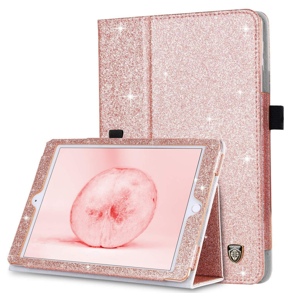 iPad Mini Case, iPad Mini 2 Case, iPad Mini 3 Case, BENTOBEN Glitter Sparkly Folio Folding Stand Cover with Holder & Auto Wake/Sleep Luxury Smart Case Without Stylus for iPad Mini 1/2/3, Rose Gold M915-Rose Gold