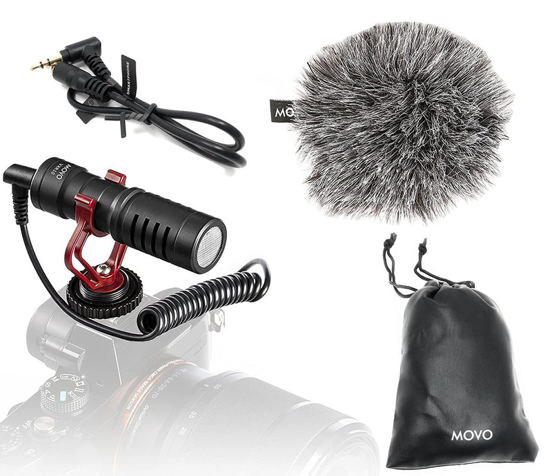 Movo VXR10 Universal Video Microphone with Shock Mount, Deadcat Windscreen, Case for iPhone, Android Smartphones, Canon EOS, Nikon DSLR Cameras and Camcorders - Perfect Camera Microphone, Shotgun Mic