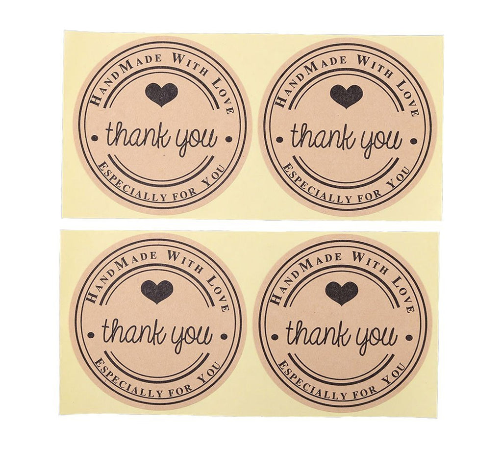 100pcs 3" Hand Made with Love Kraft Paper Gift Sticker Sheet Label