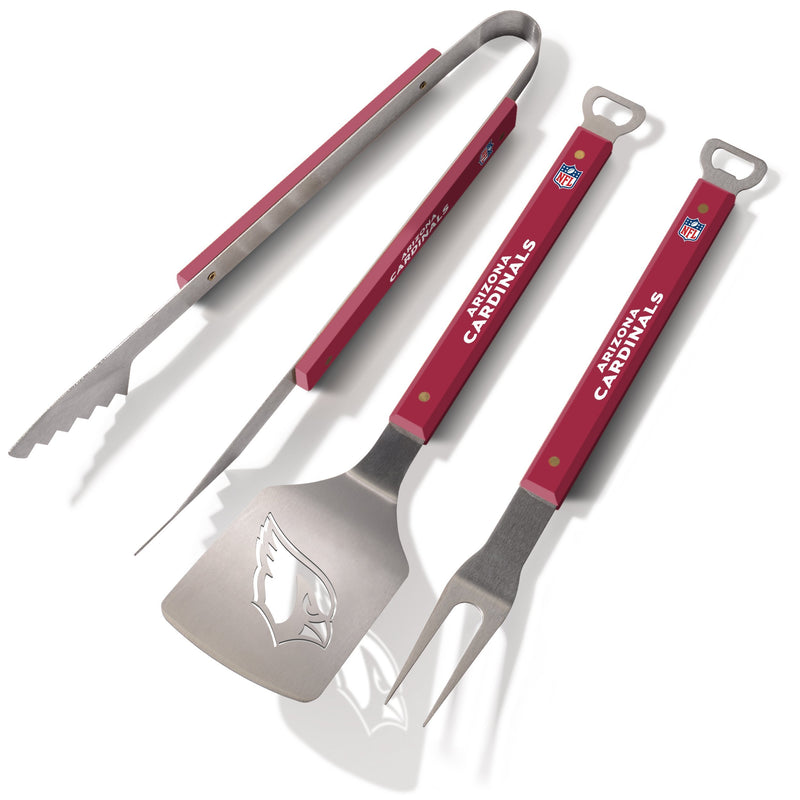 YouTheFan NFL 3-Piece Spirit Series BBQ Grill Set: 18" Stainless Steel Sportula (Spatula), Fork & Tongs with 2 Bottle Openers Arizona Cardinals