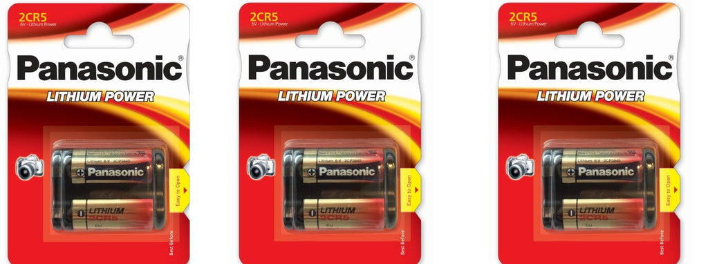 3 Panasonic 2CR5 6-Volt Photo Lithium Cylinder Batteries 2CR5M