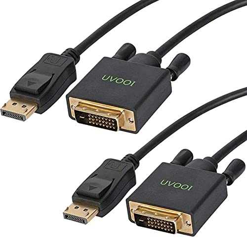 DisplayPort to DVI Cable 6.6 Feet 2-Pack, UVOOI Display Port (DP) to DVI-D Male to Male Adapter Cable 1080P Compatible with PC, Laptop, HDTV, Projector, Monitor, More- Gold-Plated