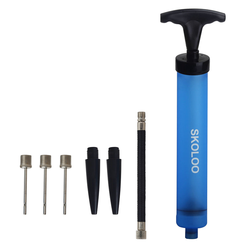 Skoloo 10" Portable Hand Air Ball Pump Inflator Kit with Needle, Nozzle, Extension Hose for Soccer Basketball Football Volleyball Water Polo Rugby Exercise Sports Ball Balloon Swim Inflatables Blue