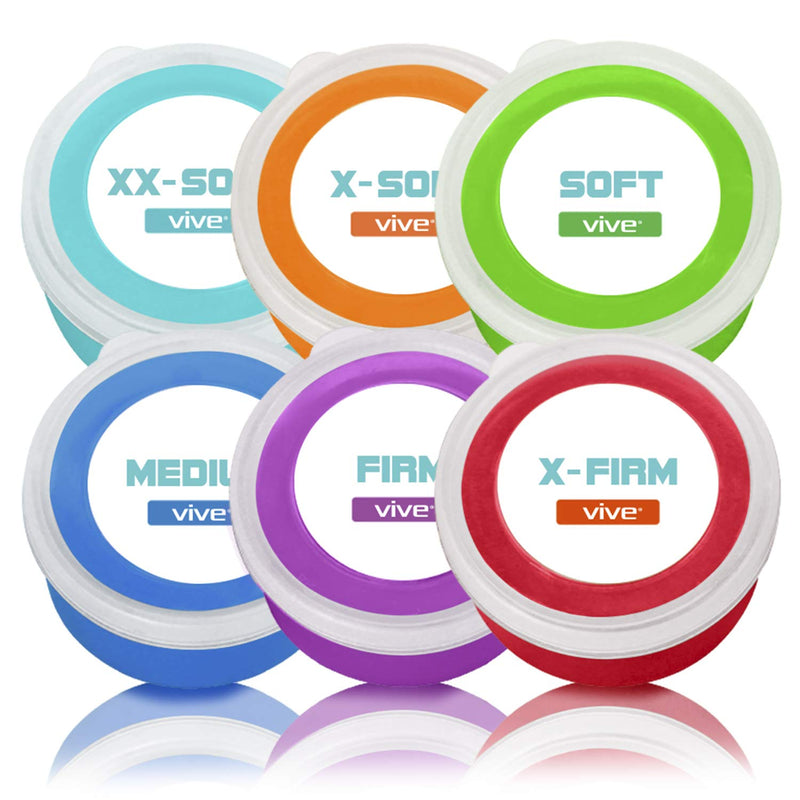 Vive Exercise Putty (6-Pack) - Therapeutic, Occupational and Therapy Tool - Thinking and Stress - Finger, Hand Grip Strength Exercises - Extra Soft, Soft, Medium, Firm Sensory Kit - Squeezable Ball