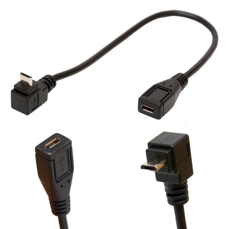 BSHTU Micro B 5 Pin Right Angle 90 Degree Extension Cable Male to Female Adapter 25cm Syncing & Charging USB Cable (Down) DOWN