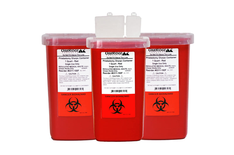 1 Quart Size (Pack of 3) | Oakridge Products Sharps Container with Flip Lid | for Diabetics