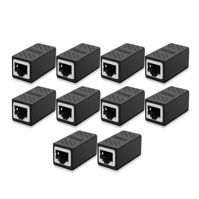 RJ45 Coupler Dingsun in-Line Coupler Cat7 Cat6 Cat5 Cat5e Network Cable Extender Adapter, Support 100BASE-TX(Black 10 PCS) Black 10pack