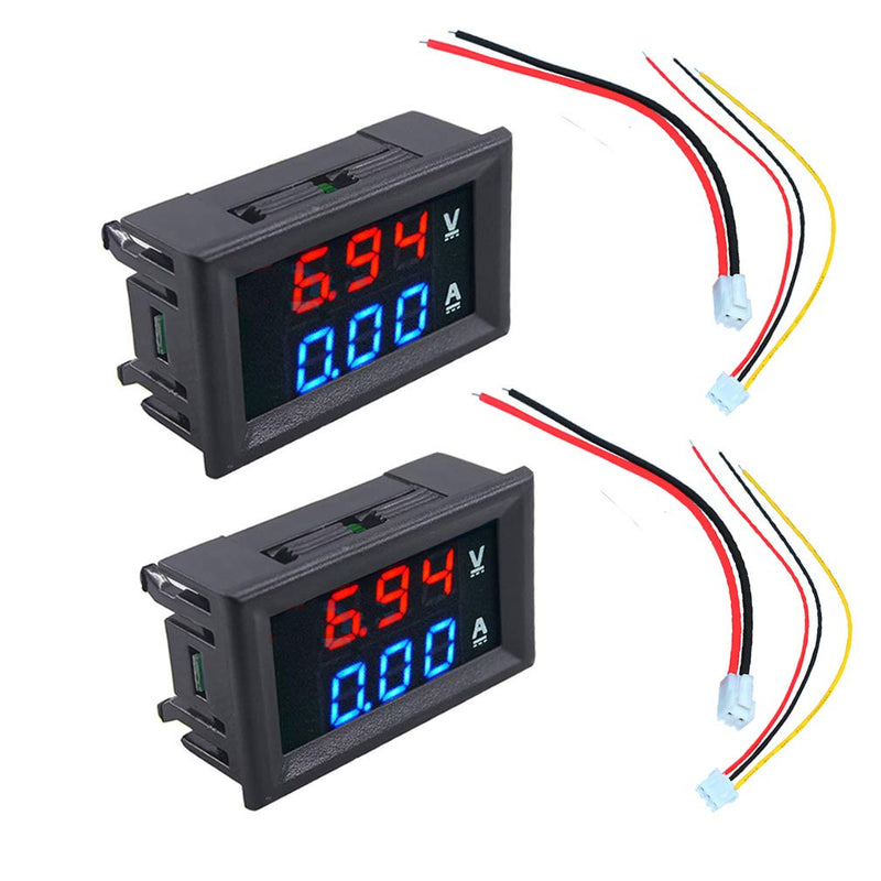 HiLetgo 2pcs 0.56" Digital Voltmeter Ammeter DC 100V 10A Amp Voltage Current Meter Tester 0.56 Inch 3 Bits Blue + Red Dual LED Display Panel with Connect Wires