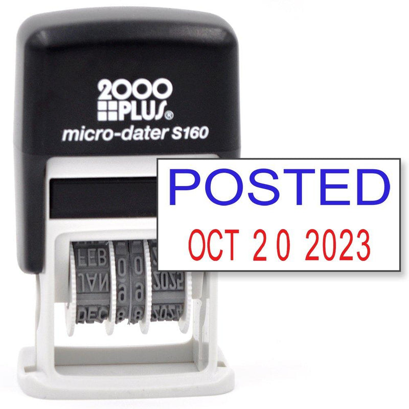 Cosco 2000 Plus Self-Inking Rubber Date Office Stamp with Posted Phrase Blue Ink & Date RED Ink (Micro-Dater 160), 12-Year Band