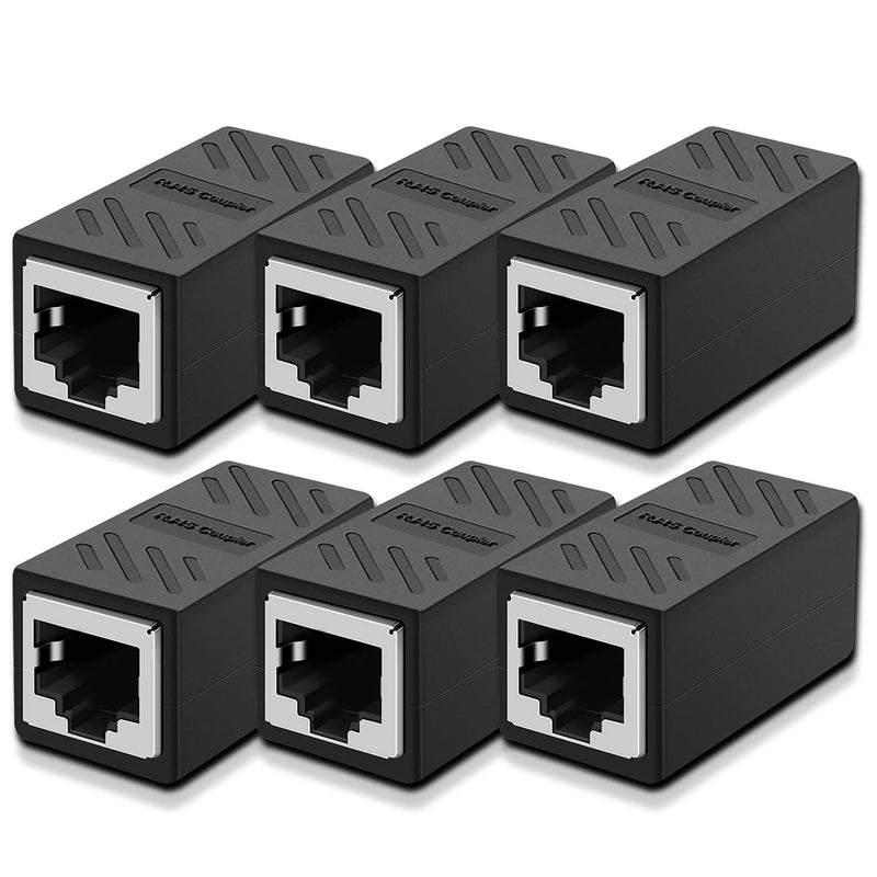 RJ45 Coupler Dingsun Ethernet Coupler Female to Female Compatible Cat7/Cat6/Cat5/Cat5e Network Cable Extender Adapter Support 100BASE-TX RJ45 in Line Coupler (Black 6 Pack) Black 6pack