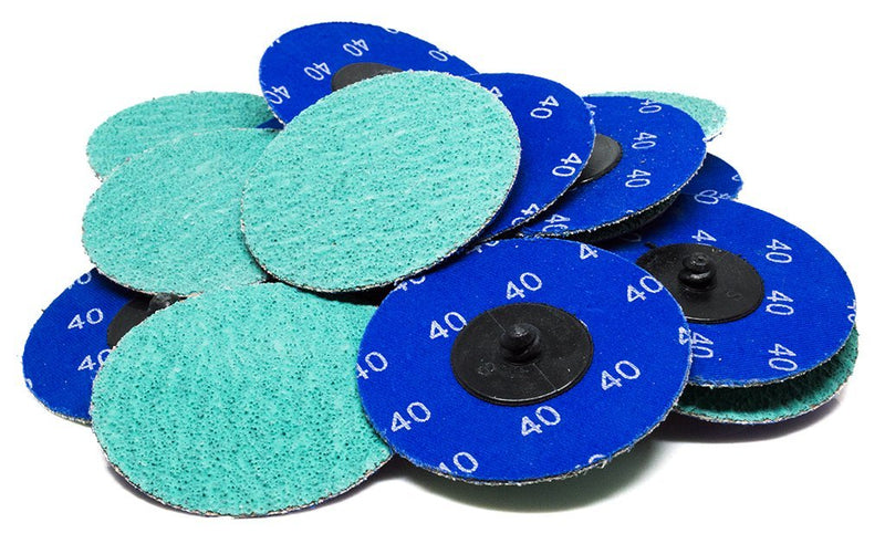 Benchmark Abrasives 3" Green Zirconia Quick Change Sanding Discs with a Male R-Type Backing Pad 36 Grit - 25 Pack