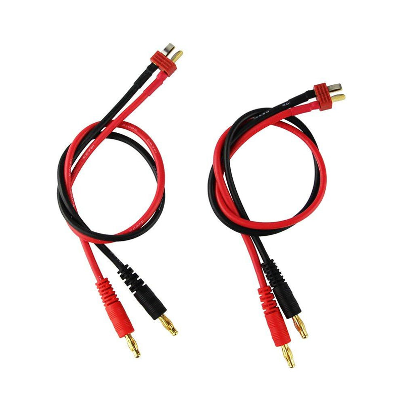OliYin 2pcs Anti-Skid T-Plug Deans Style Connector to 4mm Banana Plugs Battery Charge Lead Adapter 14awg 30cm 11.8in Cable(Pack of 2)