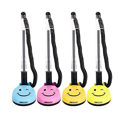 Chris.W Pack of 4 Smile Face Desktop Gel Ink Pen/Counter Pens with Adhesive-Backed Base, Black Ink, 0.5mm(Multi Colors) Multi-Colors