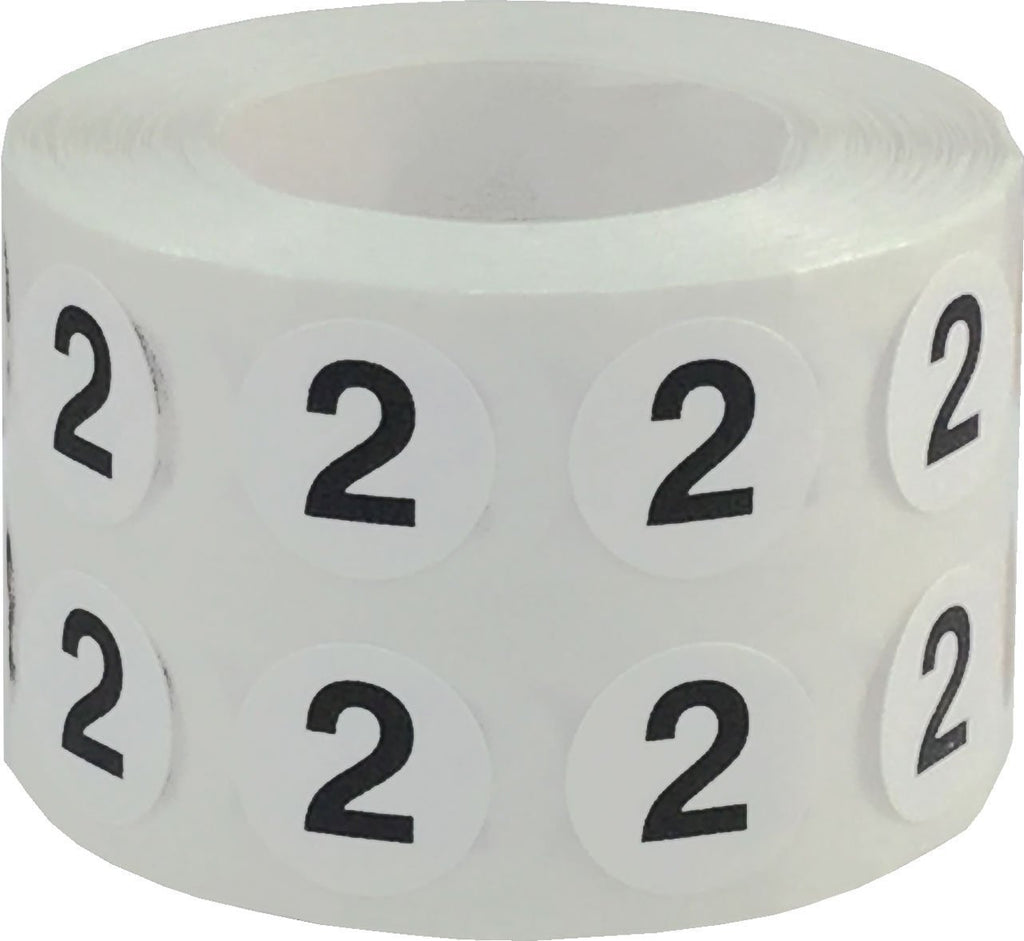 White Circle with Black Number 2 Stickers, 1/2 Inch Round, 1000 Labels on a Roll # 2