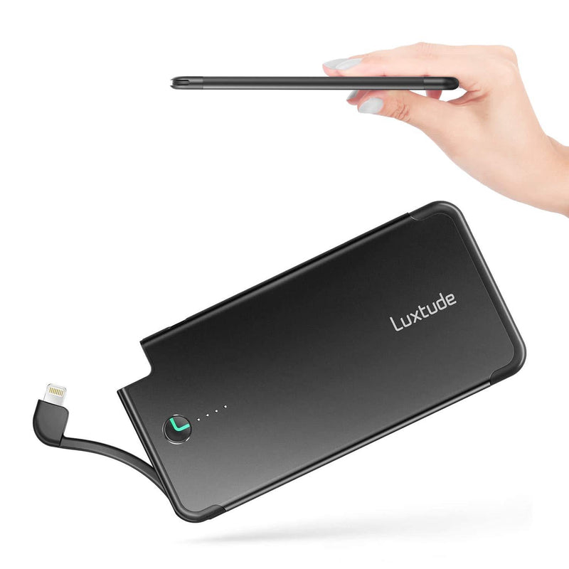 Luxtude 5000mAh Portable Charger for iPhone, Ultra Slim Mfi Apple Certified External Battery Pack Built in Lightning Cable, Fast Charging Power Bank for iPhone 12/11 Pro/X/XR/XS Max/8/7/6S/6 Plus/6. 1. 5000mAh-Black