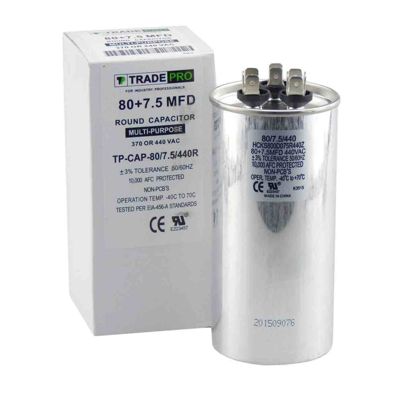 TradePro 80/7.5 MFD Replaces Both 440 and 370 Volt Round Run Capacitors Dual Capacitor 80 + 7.5