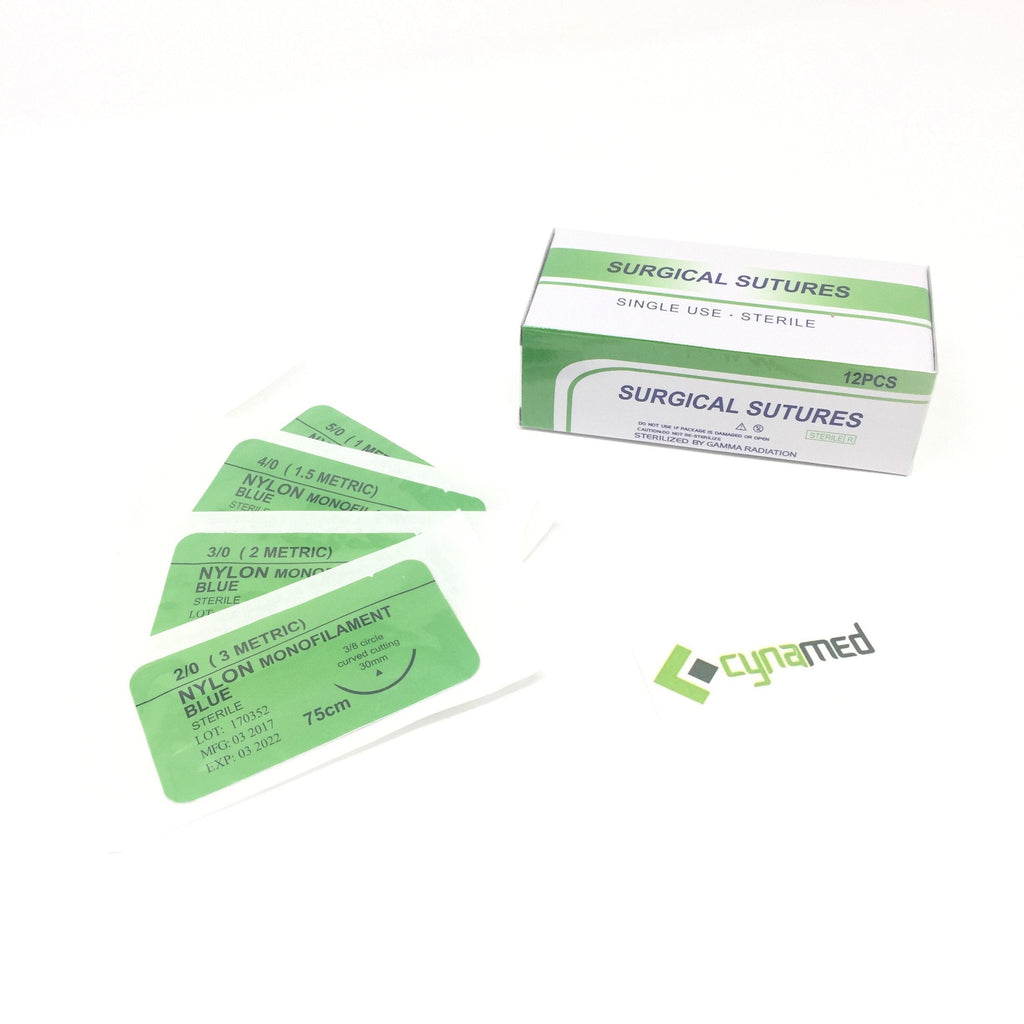 CynaMed Suture Thread with Needle (12-Pack) - Training Sutures Pkg. of 12 (12, 5/0, 30mm Blade, 1/2 Reverse Cutting)