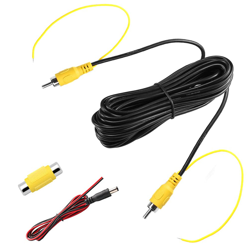 Upgraded Double-Shielded RCA Video Cable for Monitor and Backup Rear View Camera Connection (19.69FT / 6M), GreenYi AV Extension Cable with Yellow RCA Video Female to Female Coupler and Power Cable