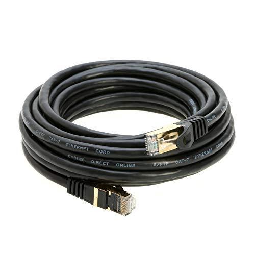 25FT Black S/FTP CAT7 Gold Plated Shielded Ethernet RJ45 Copper Cable 10 Gigabit Ethernet Network Patch Cord (25ft, Black) 25ft Black Round