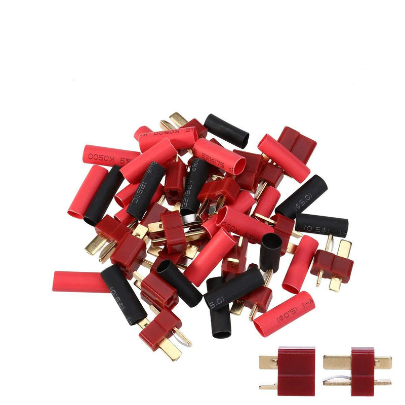UEETEK 10 Pairs Ultra T-Plug Connectors Deans Style Male and Female with 20pcs Shrink Tubing For RC LiPo Battery