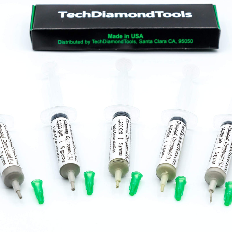 TechDiamondTools Set of 5 Diamond Compound Polishing Paste 400 1200 4000 14000 50000 Grit for Marble Glass Metal Rock Jewelry Resin Silver Gemstone with 10% of Diamond Powder USA Made 50000 14000 4000 1200 400 grit