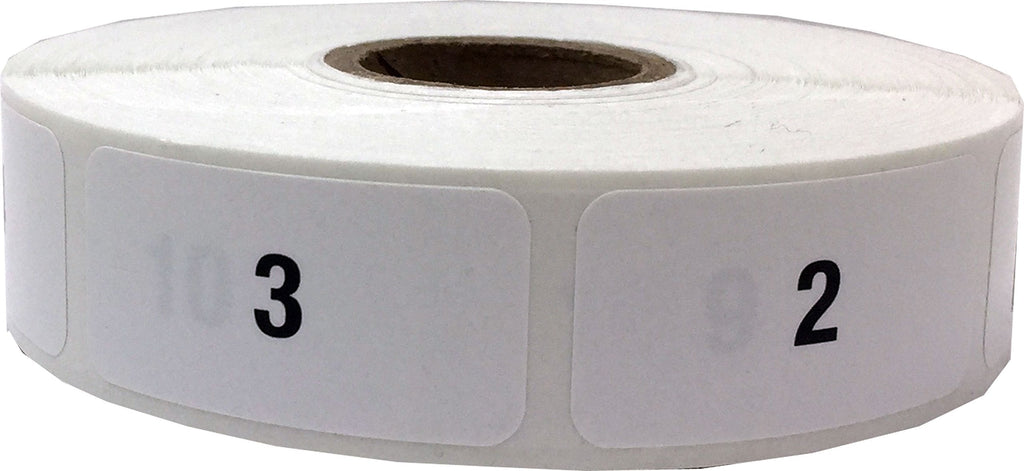 White with Black 1-1000 Consecutive Number Stickers, 3/4 Inch x 1 1/2 Inch Wide, 1 Label per Number, 1000 Total Labels