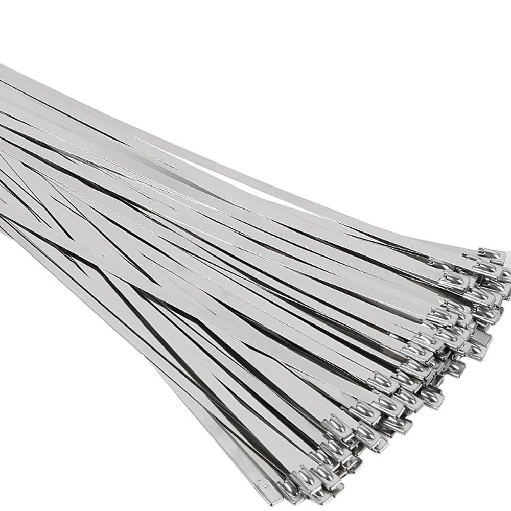 SunplusTrade 100pcs 11.8 Inches Stainless Steel Exhaust Wrap Multi-Purpose Locking Cable Metal Zip Ties