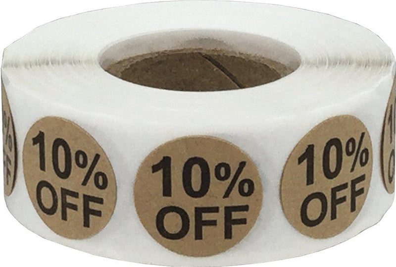Natural Kraft 10% Percent Off Stickers for Retail 0.75 Inch 500 Adhesive Labels Natural Kraft 10