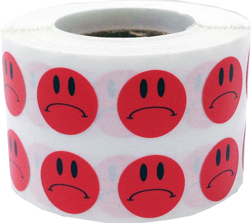 Sad Face Stickers Red Sad Face Labels 0.50 Inch 1,000 Total Adhesive Stickers