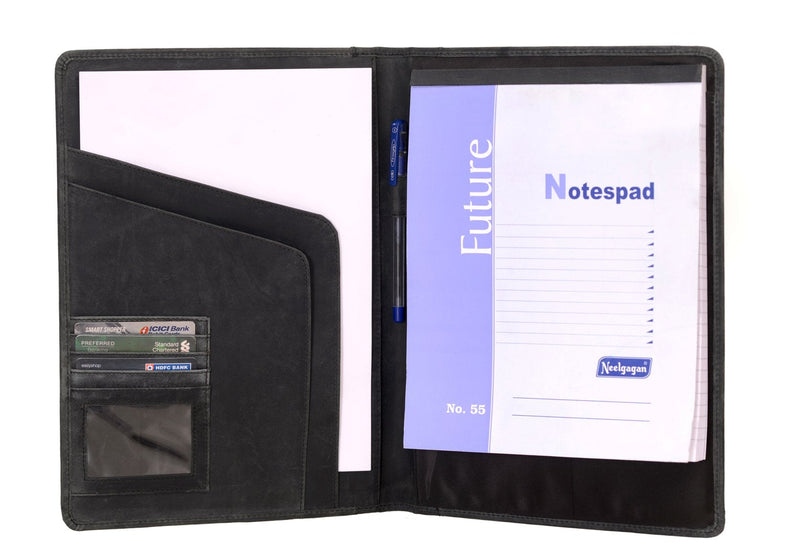KomalC Genuine Leather Business Portfolio, Personal Organizer, Luxury Leather Padfolio (Thunder Black) Thunder Black