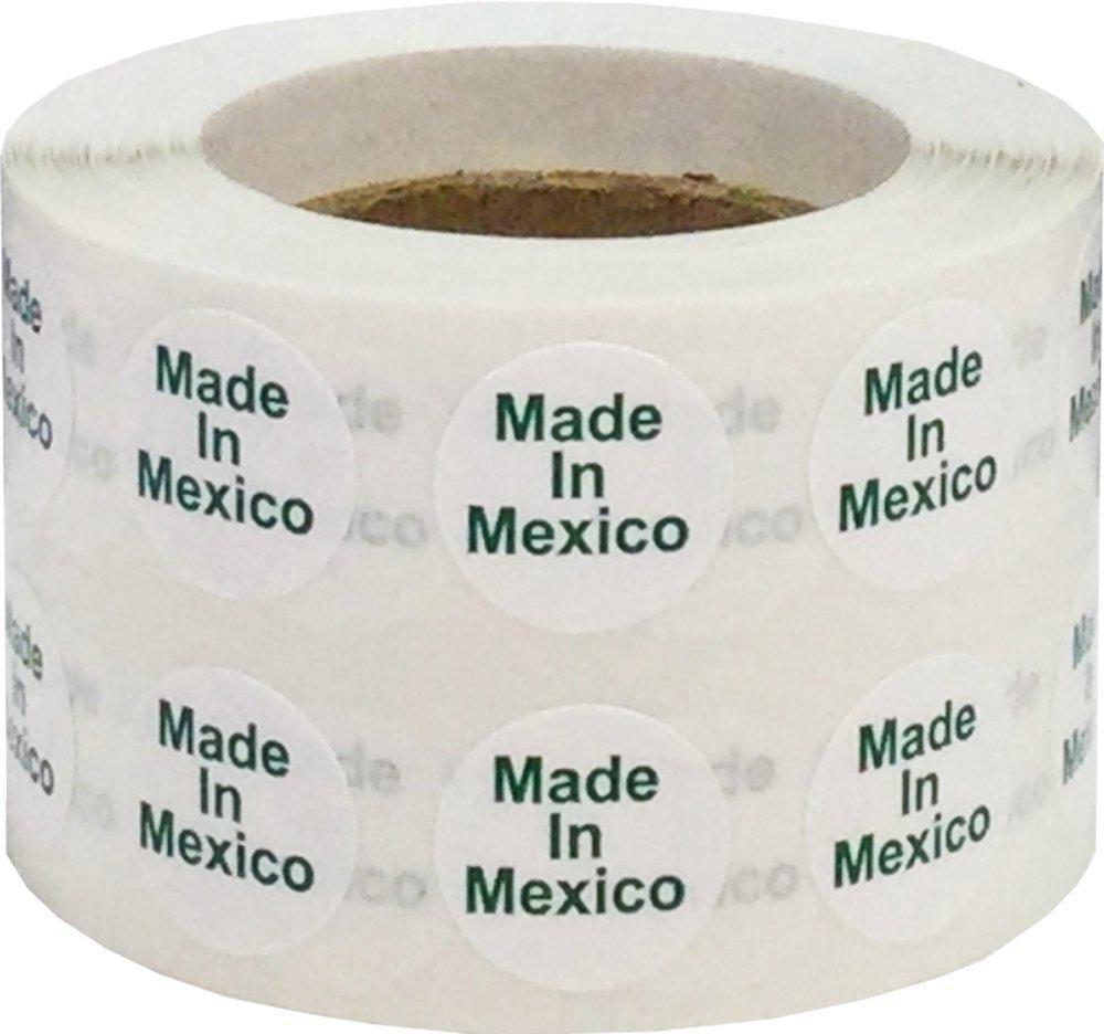 White with Green Made in Mexico Circle Dot Stickers, 1/2 Inch Round, 1000 Labels on a Roll