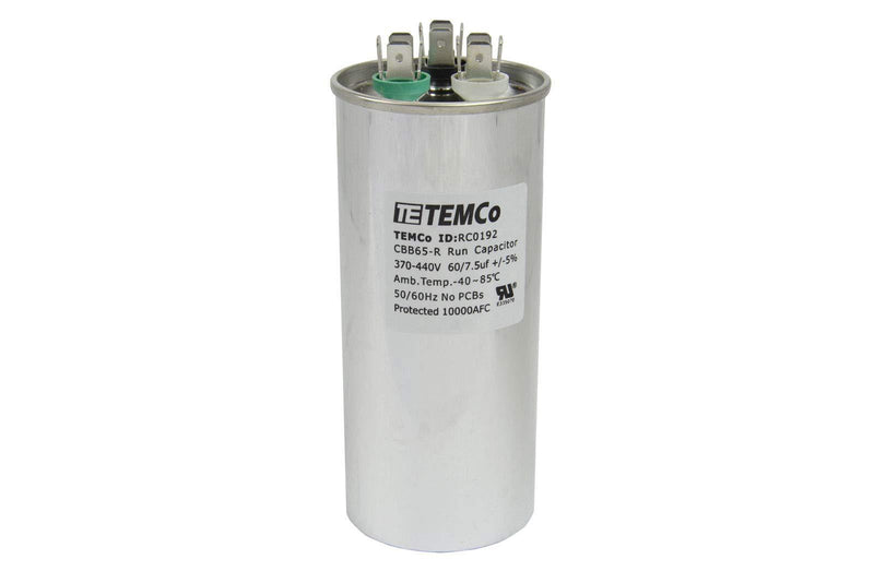 TEMCo 60+7.5 uf/MFD 370-440 VAC Volts Round Dual Run Capacitor 50+60 Hz AC Electric - Lot -1 (Optional uf/MFD, Voltage and Lot Quantities Available) 1 60/7.5 uf