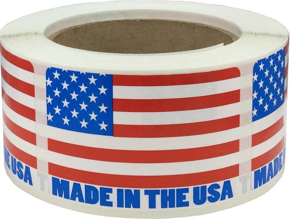 Made in The USA Flag Labels Red White Blue 2 x 3 Inch Squares 500 Adhesive Stickers