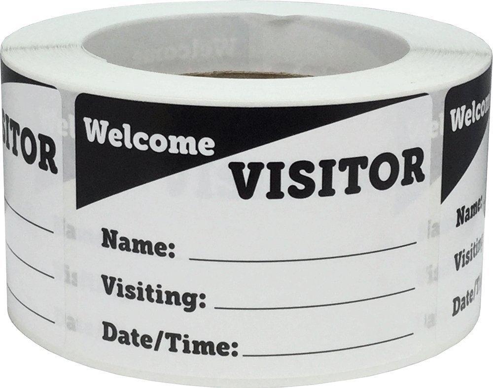 Welcome Visitor Stickers Writable Lines for Names Visiting Date Time 3 1/2 x 2 1/2 Inch Rectangles 500 Adhesive Labels