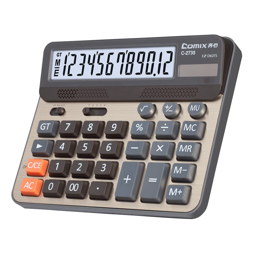 Comix Desktop Calculator, Large Computer Keys, 12 Digits Display, Champaign Gold Color Panel, C-2735