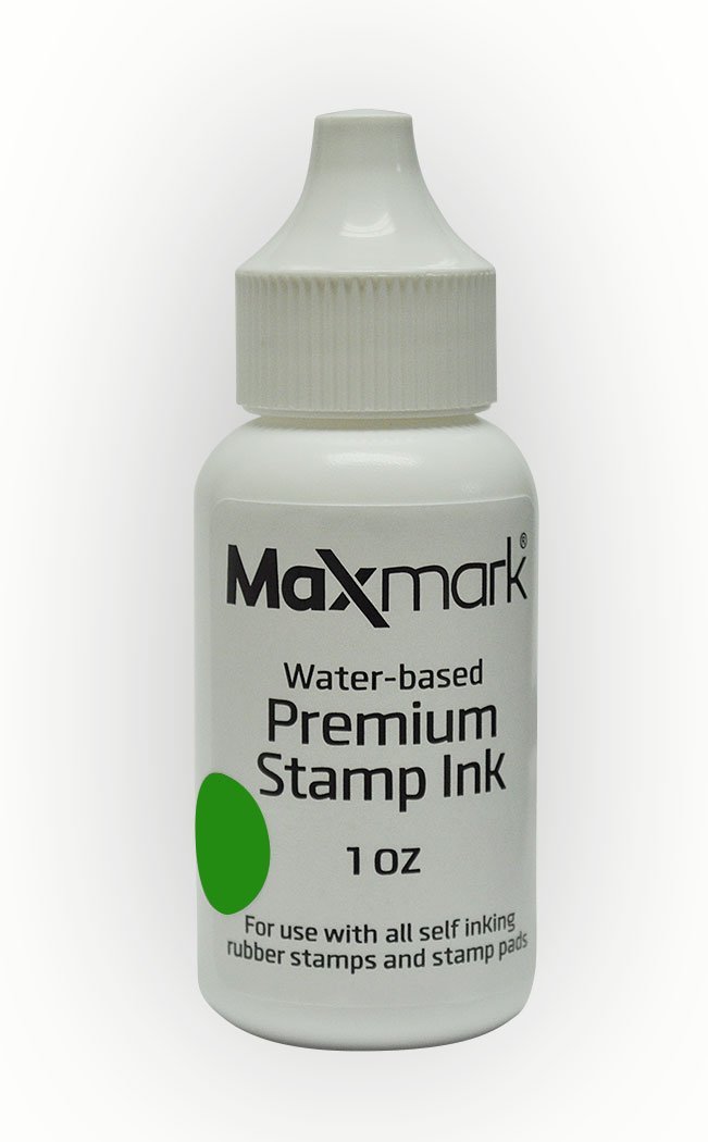 MaxMark Premium Refill Ink for self Inking Stamps and Stamp Pads, Green Color - 1 oz.