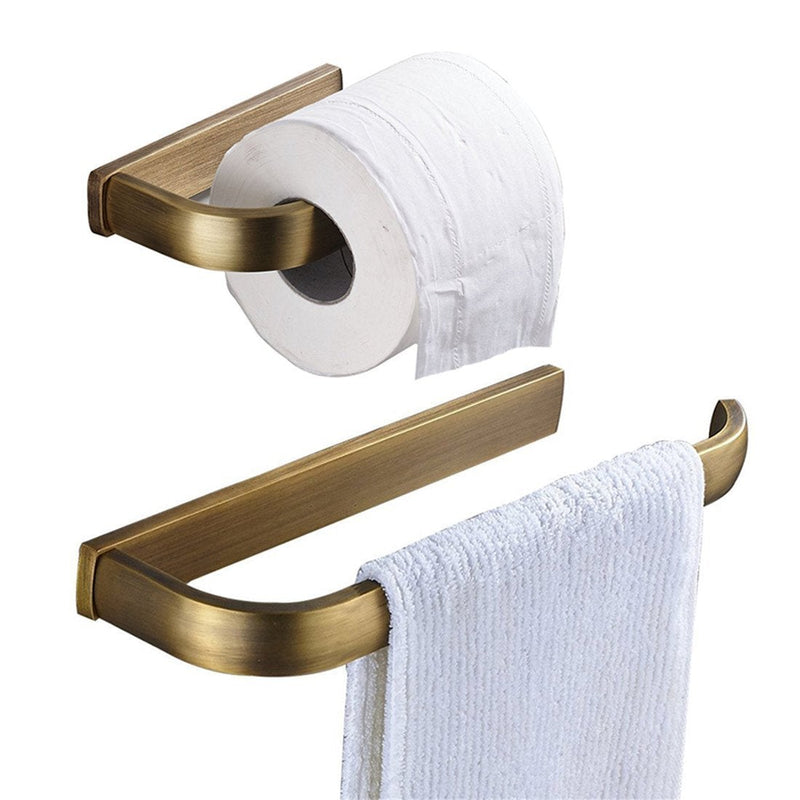 BigBig Home Brass Toilet Paper Holder Towel Holder, Bathroom Hardware Set Antique Tissue Roll Holder and Hand Towel Ring Wall Mounted 2-Piece Antique Brass Finish