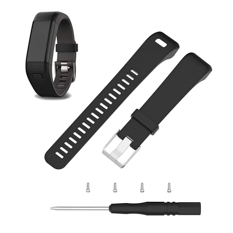 ECSEM Replacement Soft Silicone Bands and Straps Compatible with Garmin vivosmart HR+ ONLY (not for vivosmart hr) with Tool and Screw Black
