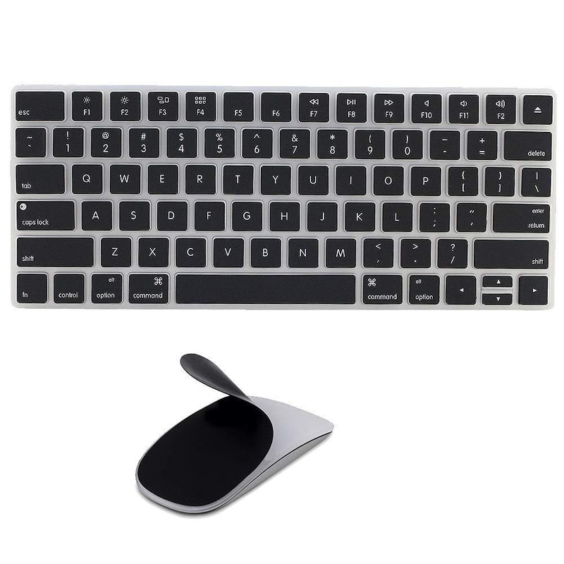 JIFF 2 in 1 Bundle - Silicone Soft Skin Protector Covers for Apple Magic Keyboard (MLA22LL/A) with US Layout and MAC Apple Magic Mouse (Black) Black