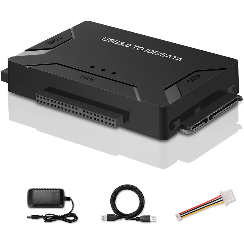 USB 3.0 to IDE/SATA Hard Drive Adapter, External Converter for 2.5" 3.5" IDE SATA HDD SSD DVD Optical Drive Data Transfer, Comes with 12V 2A Power Supply Support 6TB