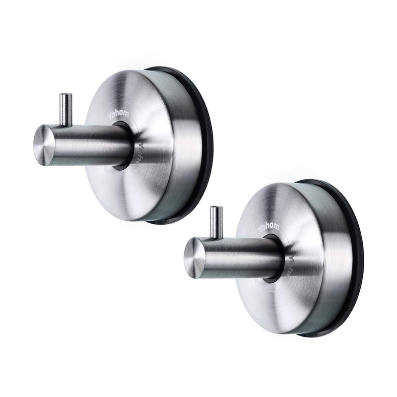 Yohom 2Pcs SUS 304 Stainless Steel Vacuum Suction Cup Hooks Shower Holder - Removable Bathroom Shower Hook Suction Towel Rack and Kitchen Organizer for Towel Hook, Bathrobe and Loofah,Brushed Finish Brushed