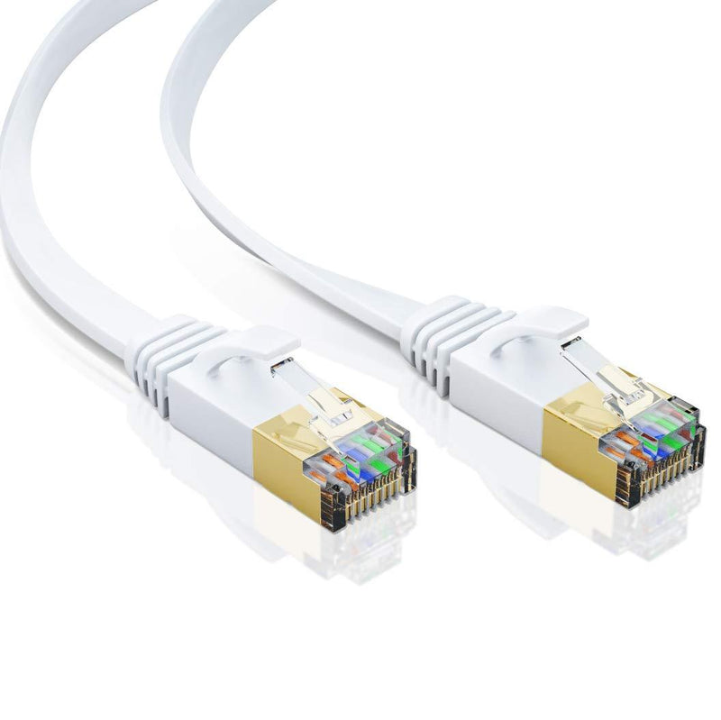 Ercielook Cat 7 Ethernet Cable 50 ft, High Speed Shielded Flat Internet Cable with Clips, Faster Than Cat6 LAN Wire - White 15 M