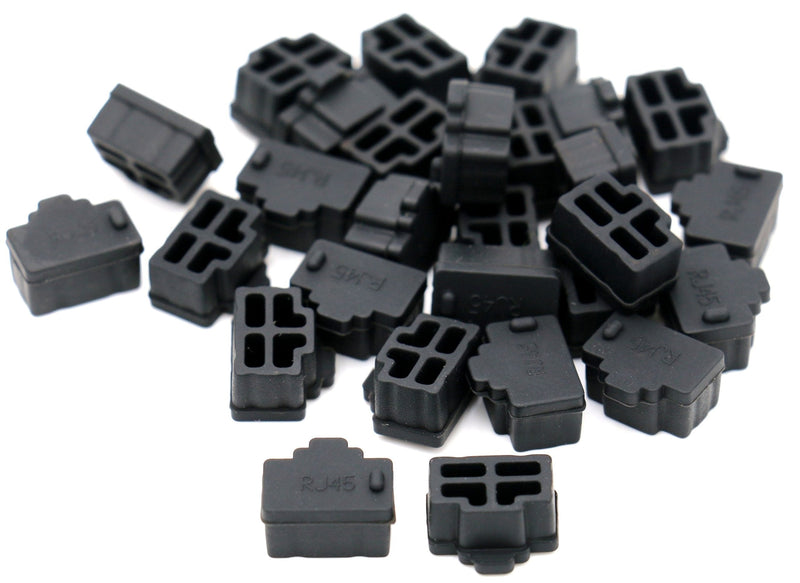 iexcell 75 Pcs Black Ethernet Hub Port RJ45 Anti Dust Cover Cap Protector Plug