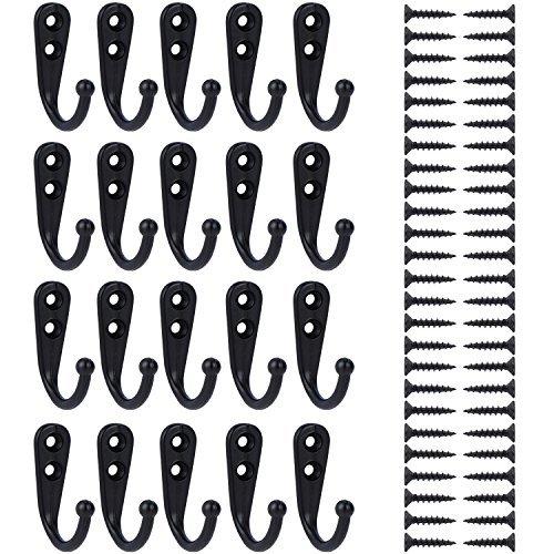 eBoot 20 Pieces Wall Mounted Hook Robe Hooks Single Coat Hanger and 50 Pieces Screws (Black) Black