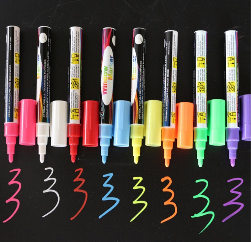 8pcs Wet Erasable Colored Chalk Pen,Non-Toxic Liquid Ink Neon Pens,6mm Reversed Round Brush Tip,for Flashing LED Lighted Board,Blackboard,Whiteboard,Menu Message Board,Glass,Window