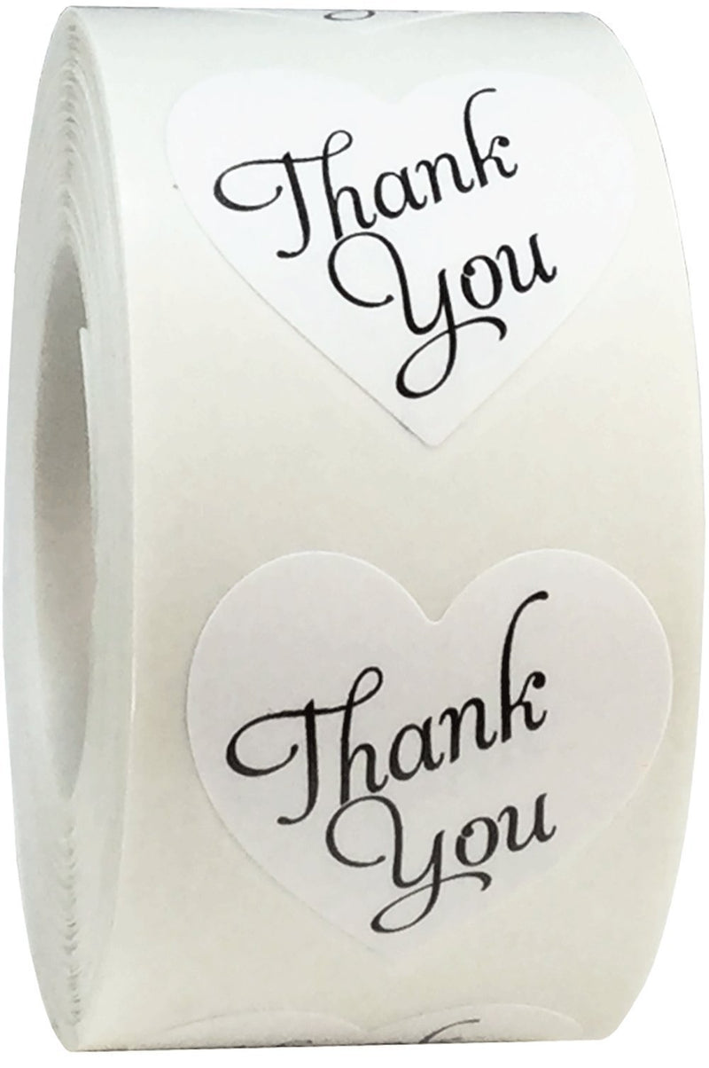 Thank You Stickers Heart Shape White Labels 1 Inch Hearts 500 Adhesive Stickers