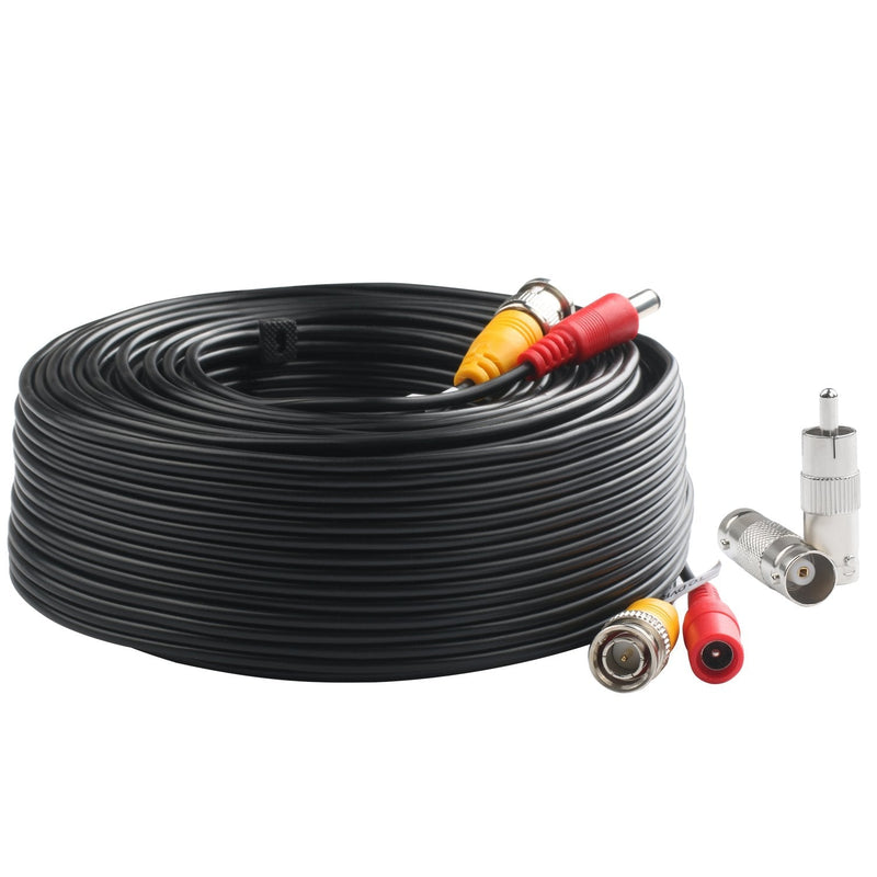 Postta BNC Video Power Cable (100 Feet) Pre-Made All-in-One Video Security Camera Cable Wire with Two Connectors for CCTV DVR Surveillance System 100 FT 1 Pack