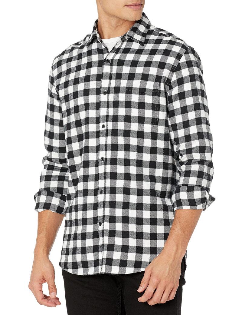 Amazon Essentials Men's Regular-fit Long-Sleeve Plaid Flannel Shirt X-Small Black Buffalo Plaid