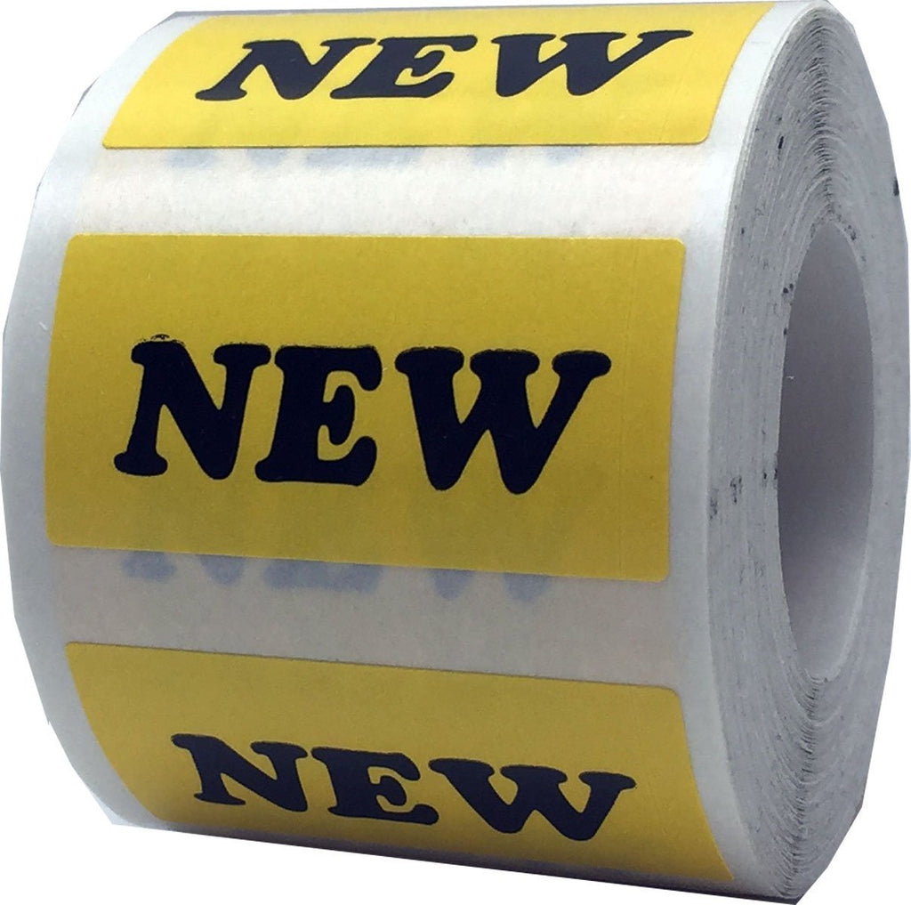 Yellow with Black New Rectangle Stickers, 3/4 x 1.5 Inches in Size, 500 Labels on a Roll